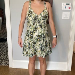 Free People Cream and Blue Floral Halter Dress